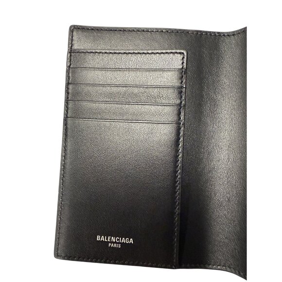 Balenciaga Black Leather Passport Holder W/ Gold Embossed Logo & Multiple Card S - Picture 4 of 6